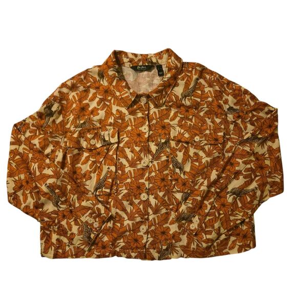 VTG Du Jour Rayon/Linen Safari Shirt XL Giraffe Leaves Floral Lagen Jack… - Picture 1 of 8